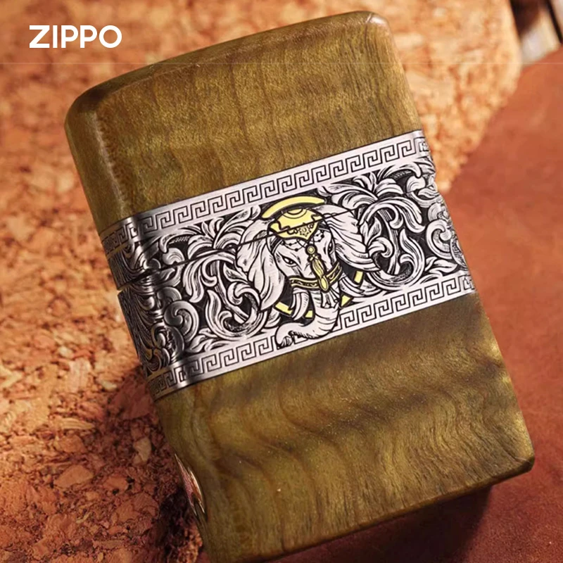 Zippo打火机如意吉象错金银木质官方正版正品防风送男友礼物PWX1
