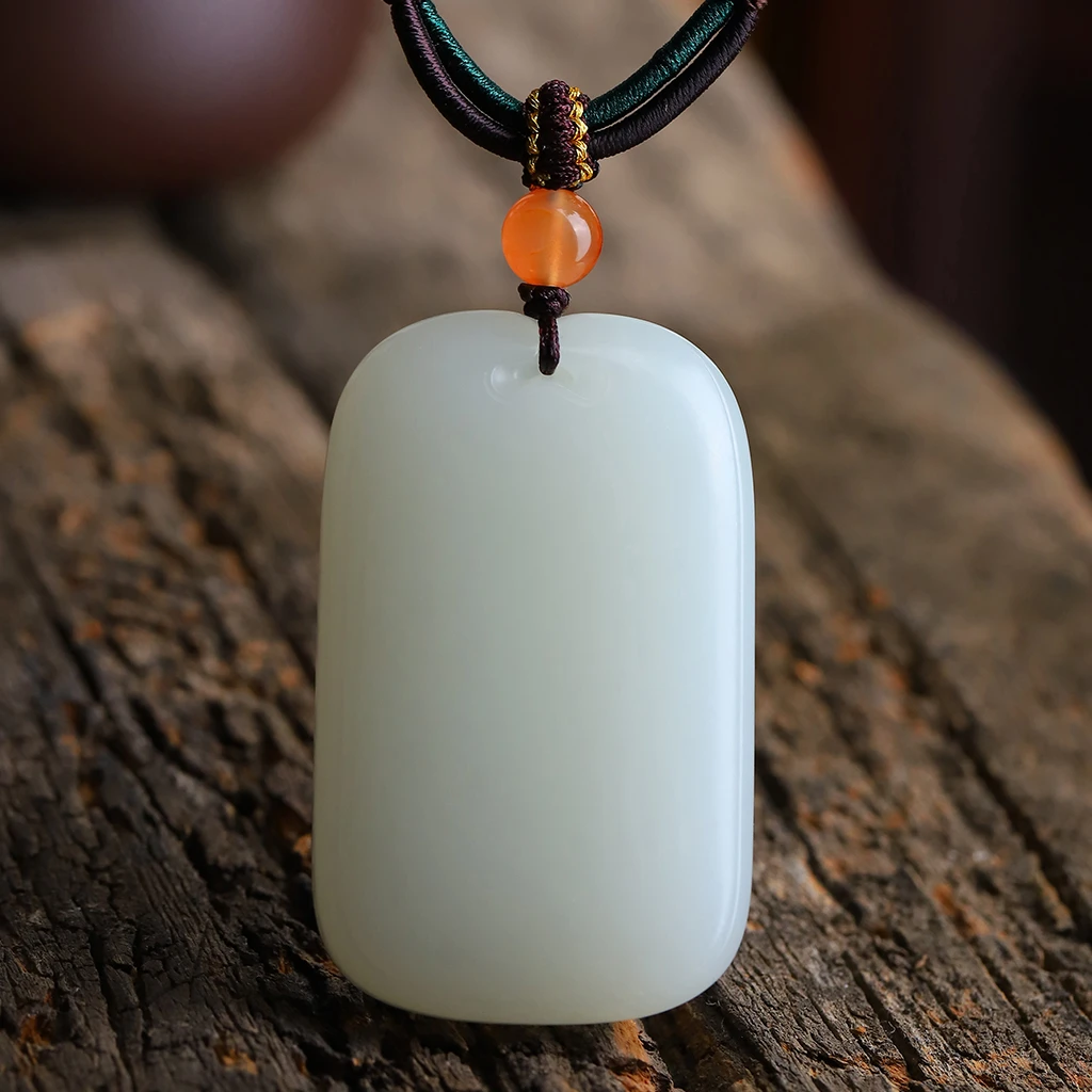 【孤品收藏】上等和田玉无事牌吊坠新疆料羊脂白平安牌真品玉坠项链