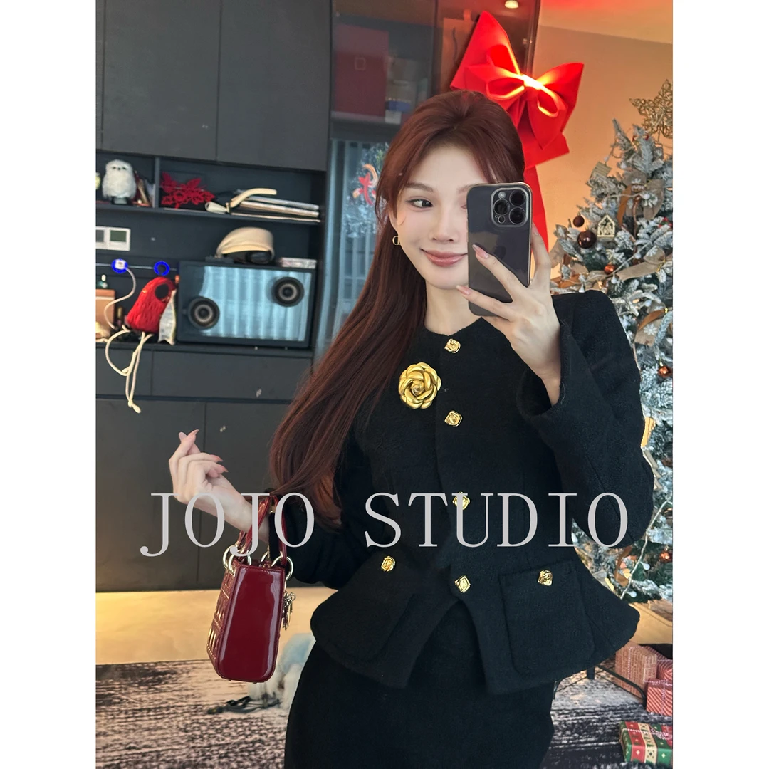 JOJO STUDIO【秀姿丽影】小个子定制设计师款早春长袖短裙小香套装