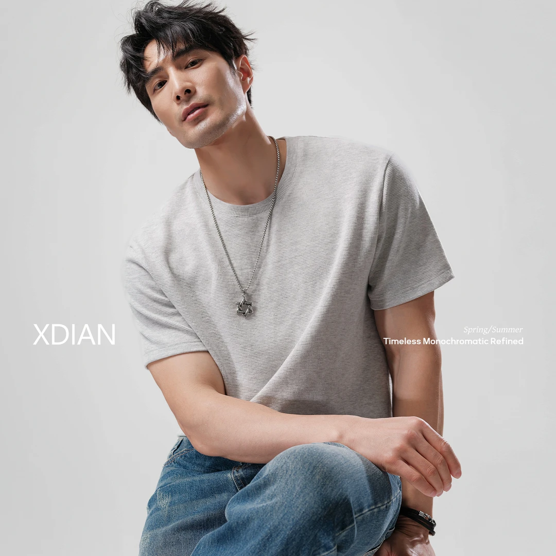 续点「华夫格」重磅250G短袖t恤男2025新款美式复古圆领打底衫夏