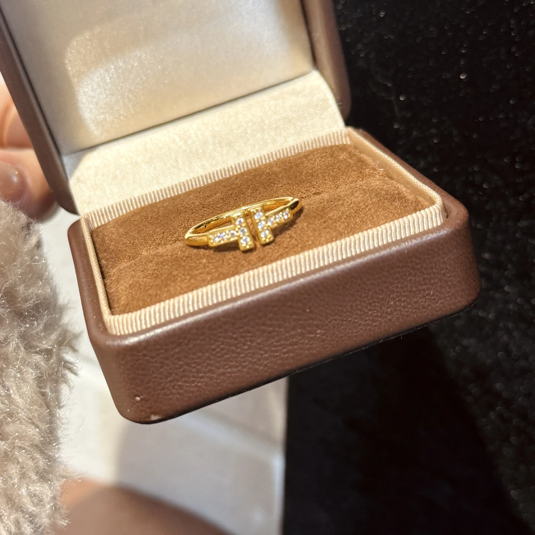 足金999双T戒指送女生 圣诞礼物
