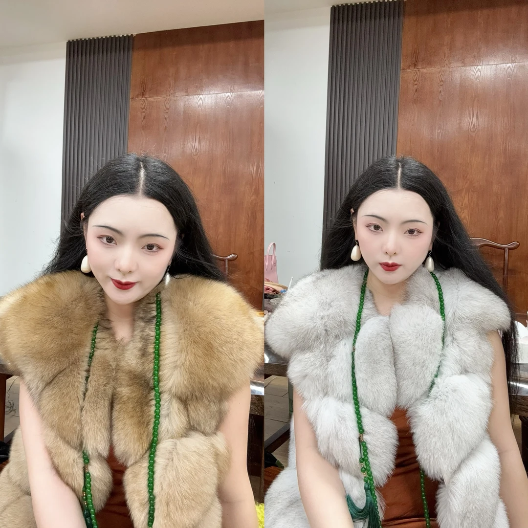 画报夫人高级一等品狸毛皮草面包芬兰狐马甲外套