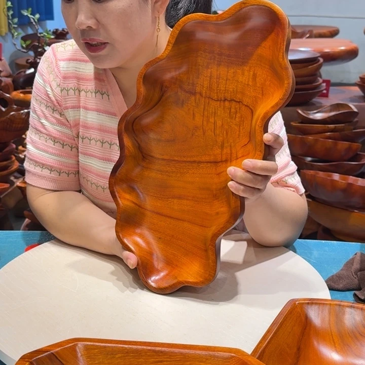 木香樟实木手工花边果盘