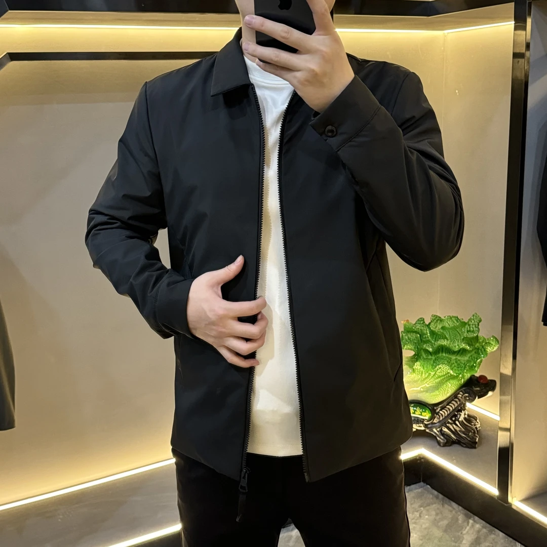 秋冬加棉加厚商务休闲行政夹克男士修身翻领棉外套黑色棉衣24025