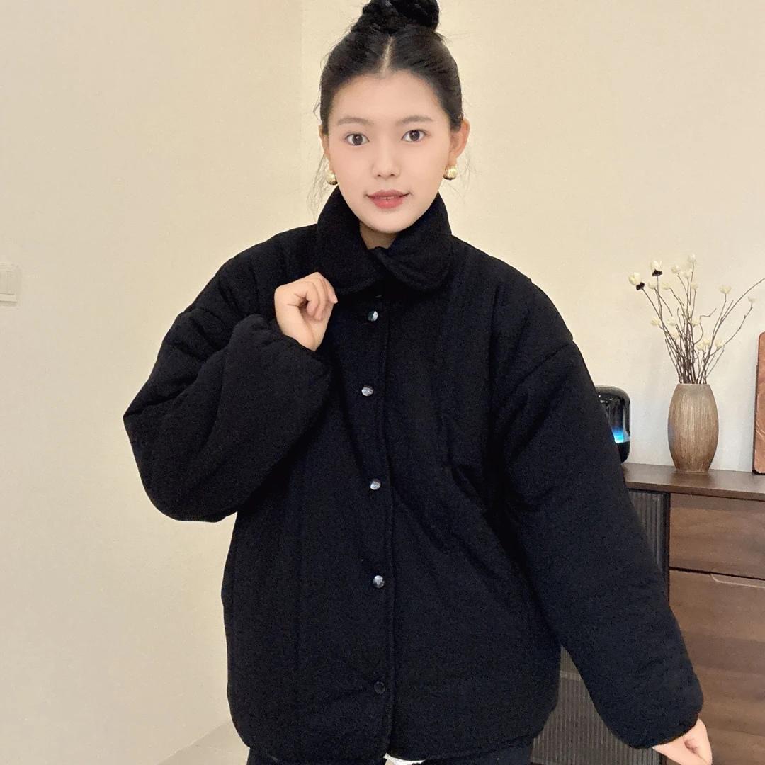 【纯黑色立领短款】300g新疆棉宽松2025冬季家居服女保暖棉衣棉服冬