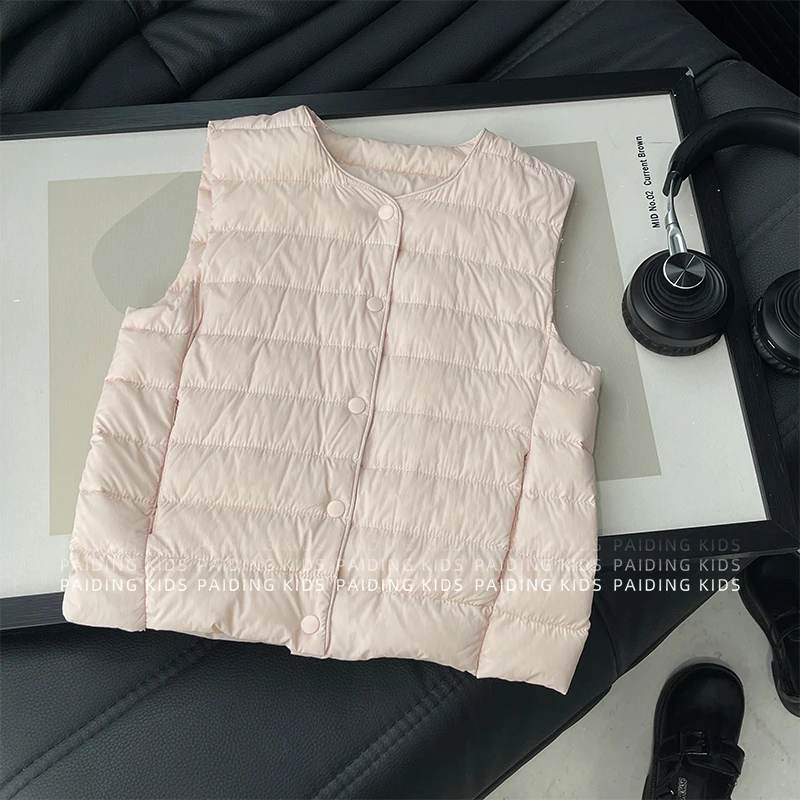 【现货】冬装女童韩版时尚纯色简约百搭款休闲保暖羽绒马甲SJ6489