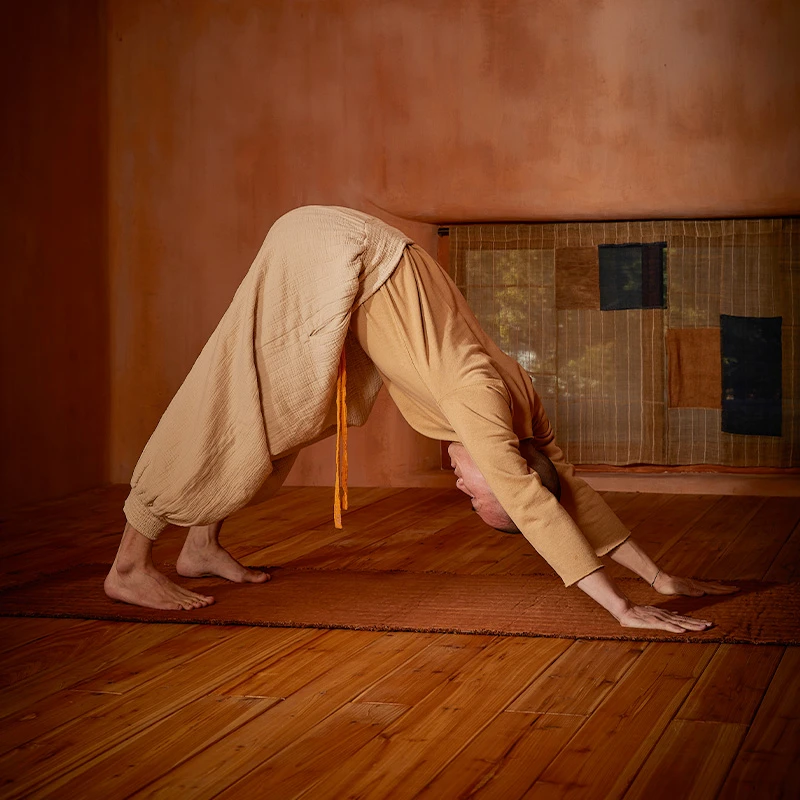 山下的家柿子染瑜伽垫棉麻植物染天然高级复古防滑瑜伽垫可折叠