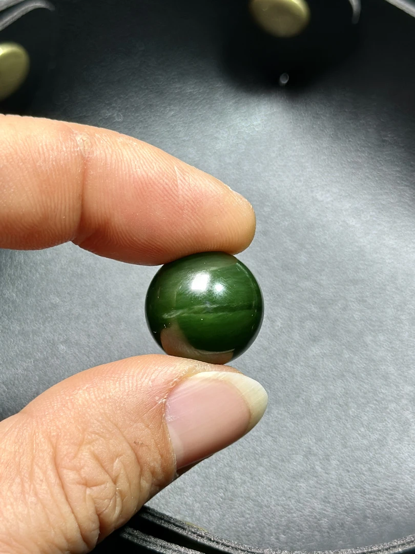 【俄料】和田玉碧玉白加绿老料菠菜绿一线猫眼珠多宝配珠转运珠卡18