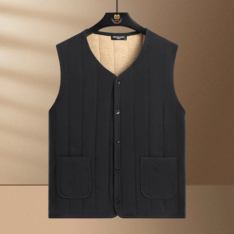 中老年加绒加厚马甲秋冬季保暖背心中老年爷爷内搭坎肩开衫上衣服