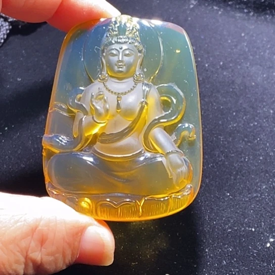 琥珀银S925镶嵌颈饰缅甸天然琥蓝珀观音