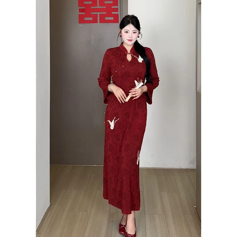 【织梦蝶韵】秋大码敬酒服订婚服新中式改良旗袍连衣裙 DM33187