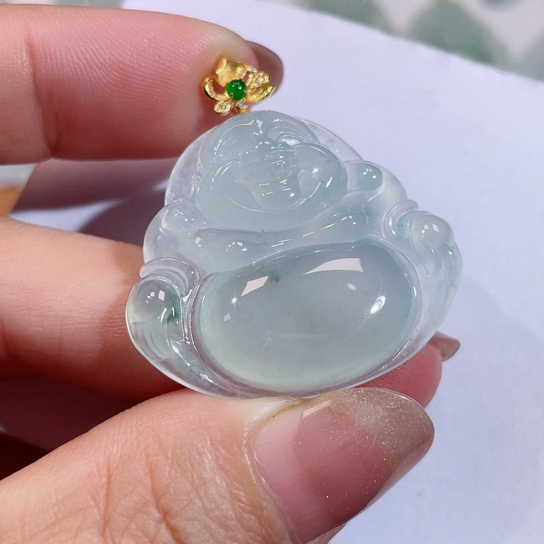 翡翠18K金镶嵌颈饰佛公