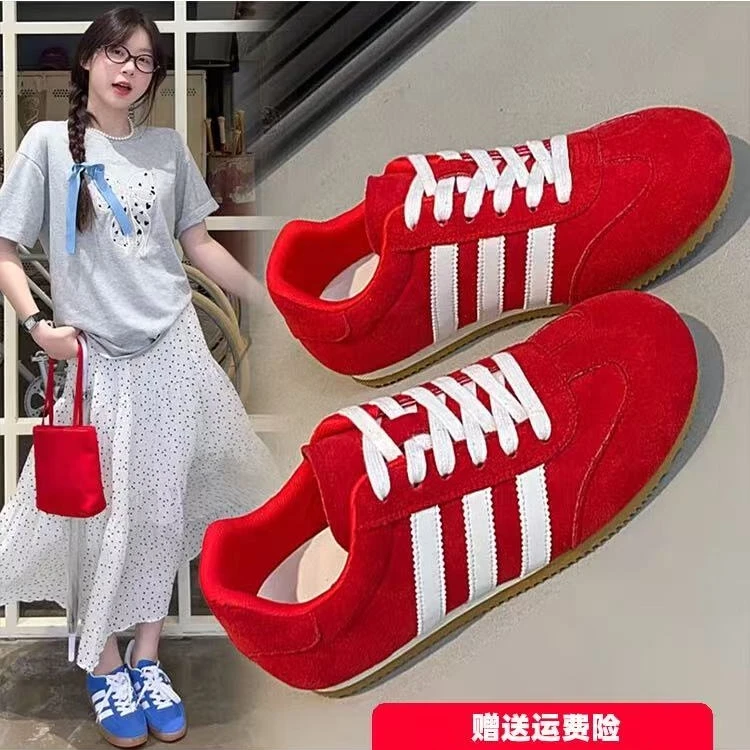 复古红色德训鞋女ins潮百搭平底阿甘鞋2025新款爆款女鞋休闲板鞋