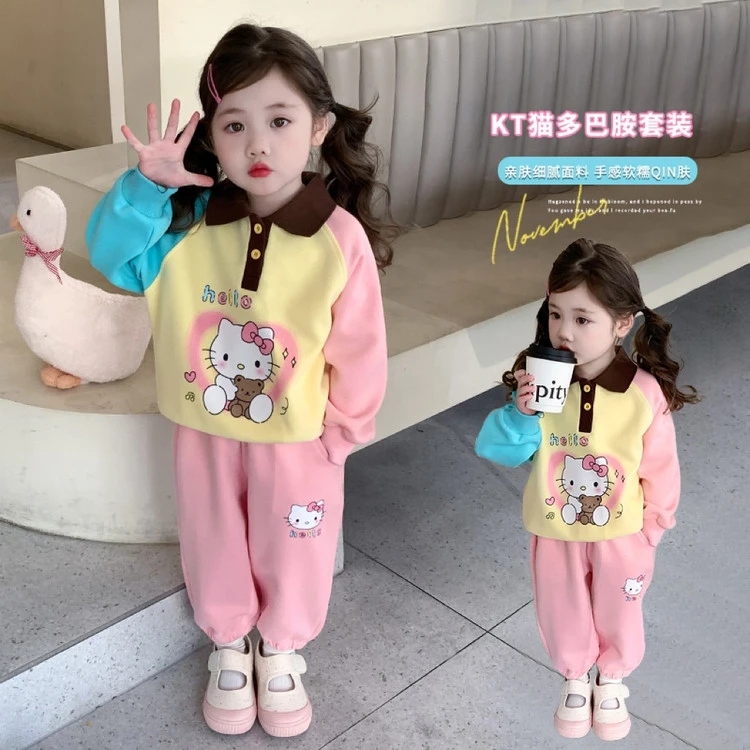 女童休闲套装2025春秋新款小童多巴胺可爱卡通kt猫两件套