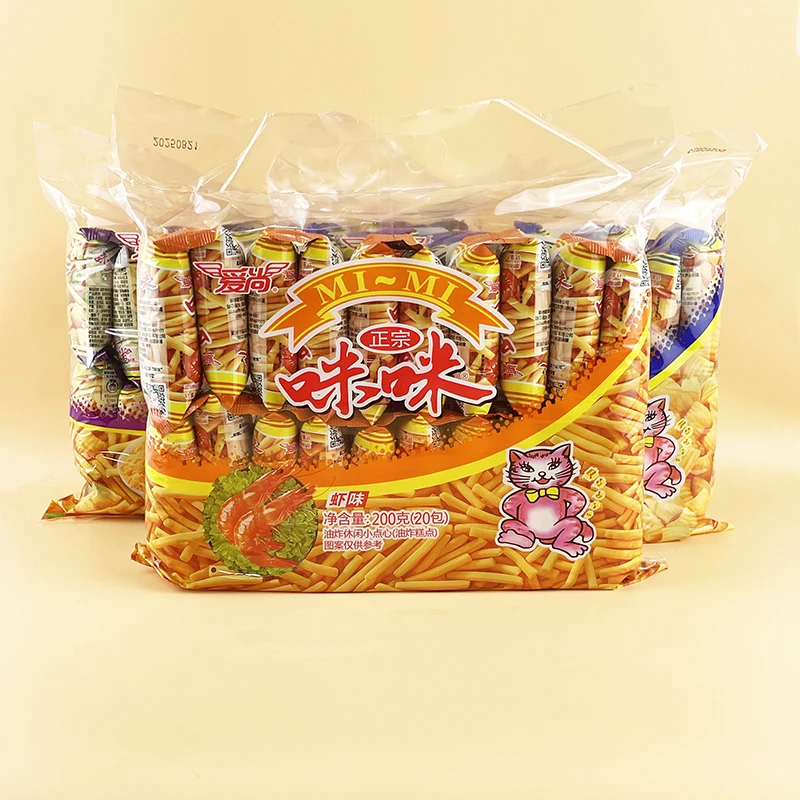 爱尚咪咪油炸休闲小点心虾味条200g休闲怀旧蟹味粒小包装吃货零食