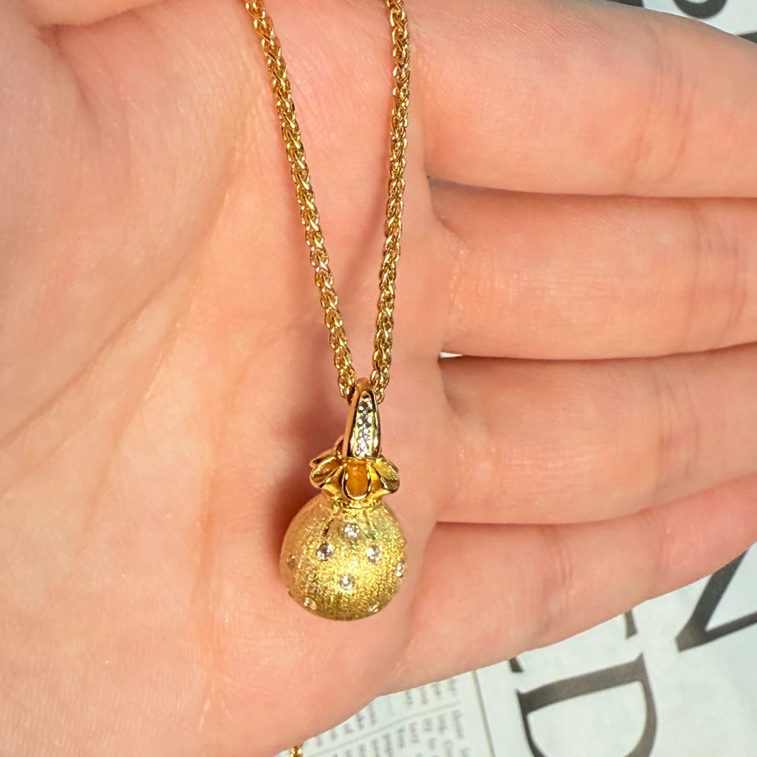 纯铜项链 镶钻福袋项链招财纳福新中式气质百搭锁骨链