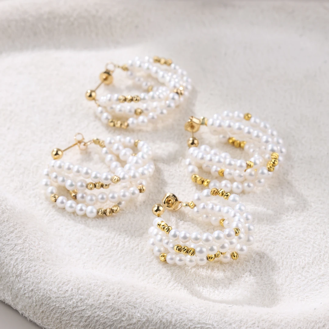 【举石臻选】TA0715-1618-22淡水无核珍珠耳饰18k（一对/多样性发）H