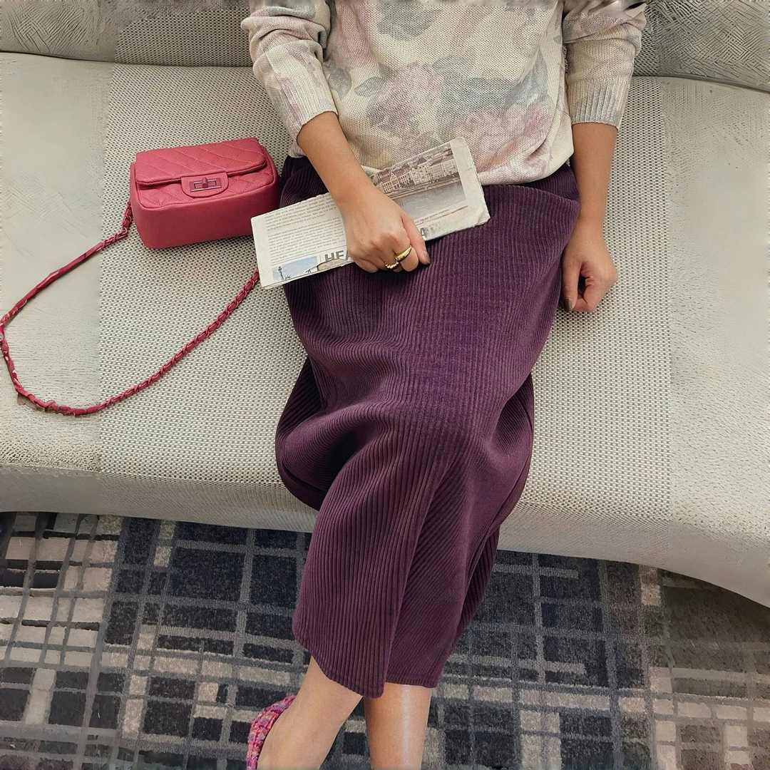 80176秋冬雪尼尔加绒加厚长款松紧腰半身裙