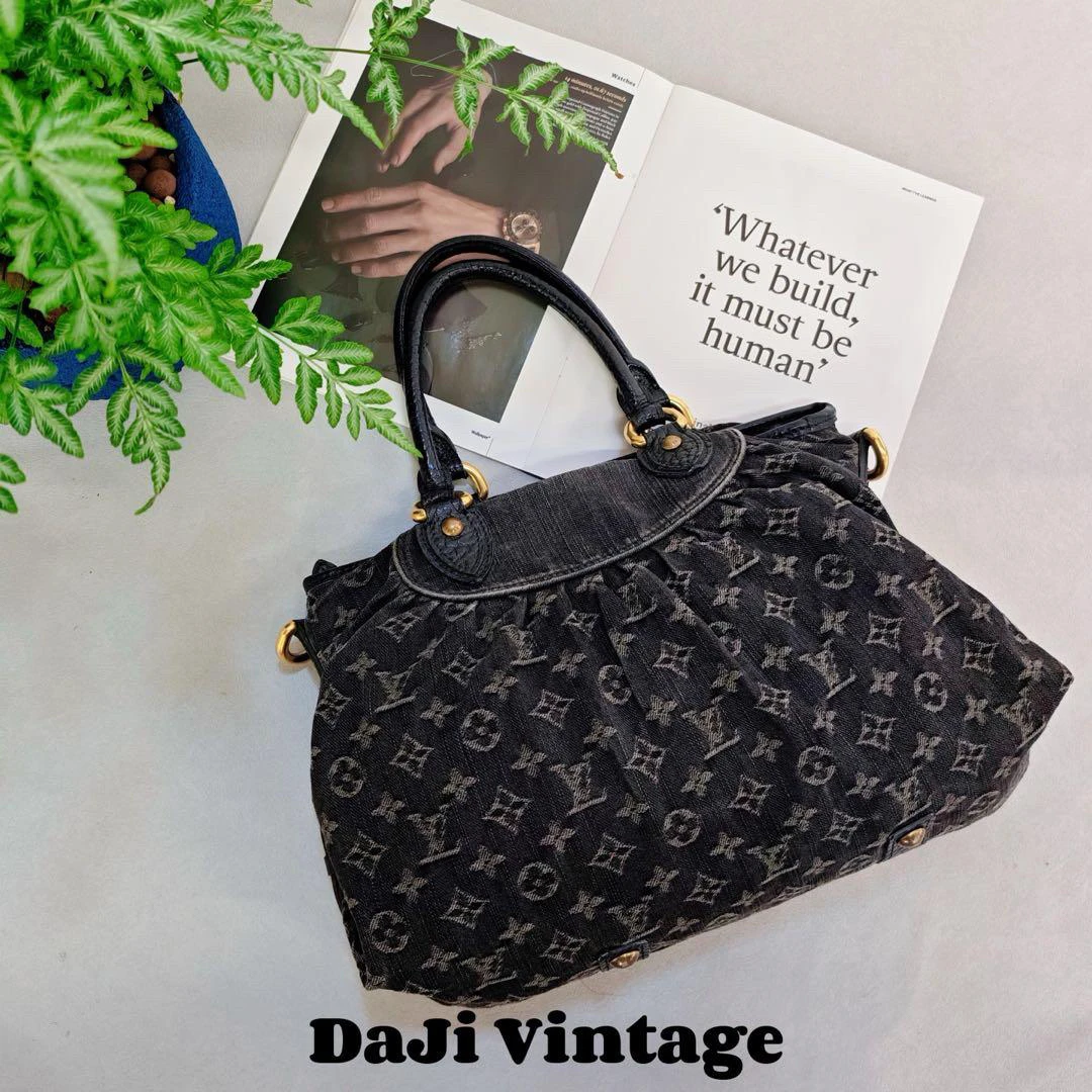 95新 LouisVuitton/路易威登 24期免息/LV黑灰丹宁饺子托特斜挎包