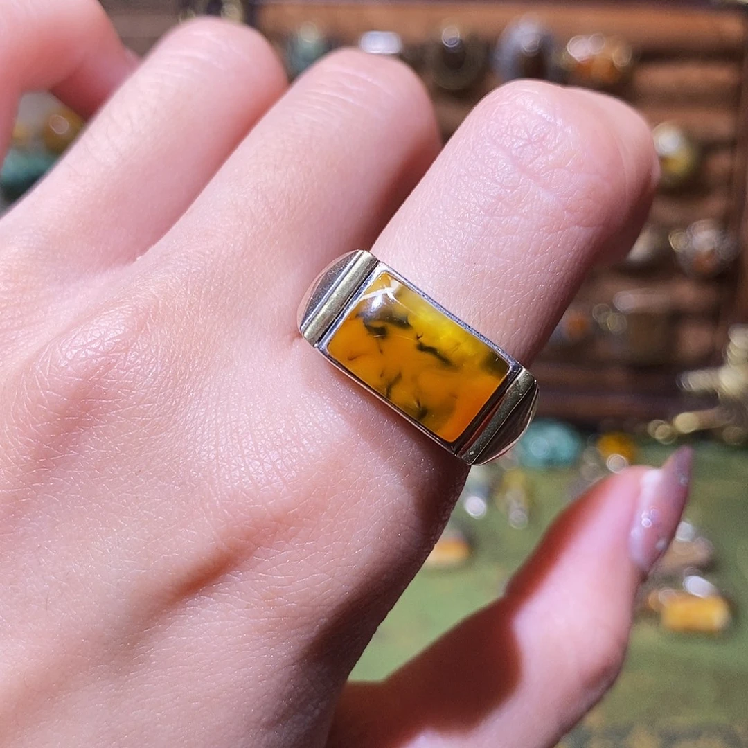 琥珀银S925镶嵌戒指戒指