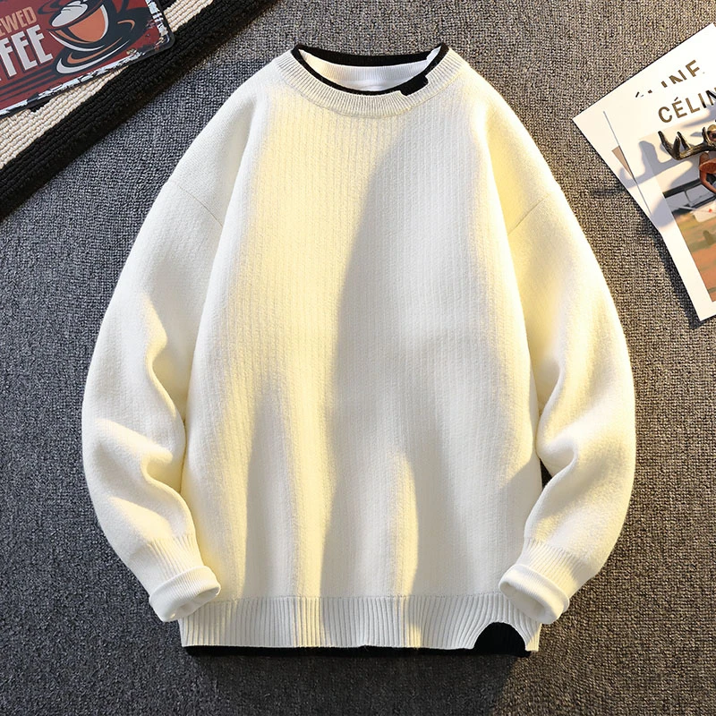 秋冬季针织圆领宽松男女休闲一体绒毛衣情侣外套韩系慵懒风毛衣