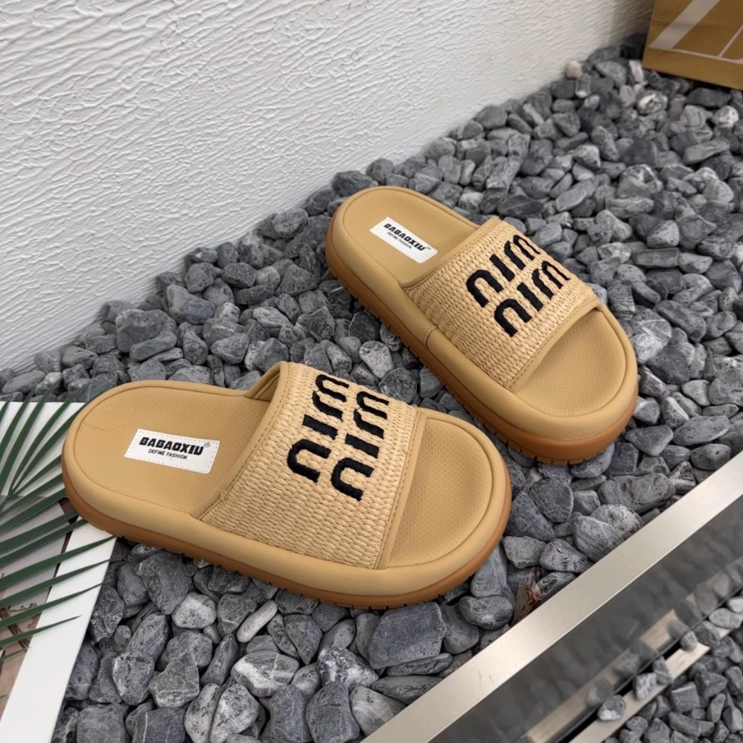 4厘米厚底2025夏季新款编织沙滩拖鞋女百搭休闲一字拖外穿凉拖鞋