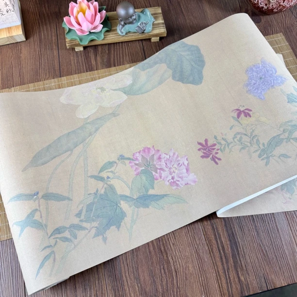 静德斋微喷蜡染【深仿古百花图10米长卷】小楷行草书半生熟作品宣纸