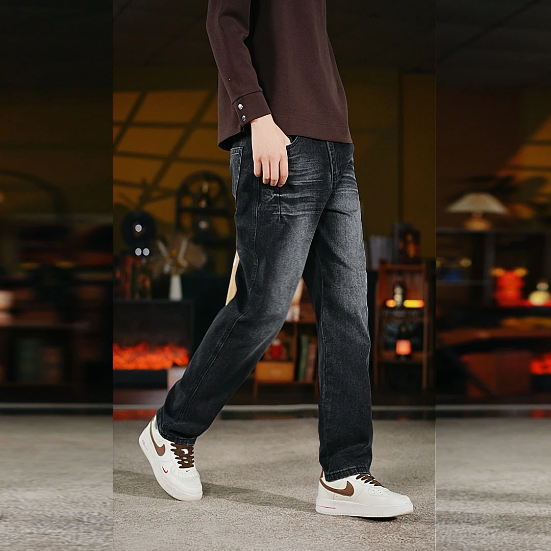 美式潮流直筒牛仔裤男设计款秋冬季新款百搭阔腿裤牛仔裤宽松潮流