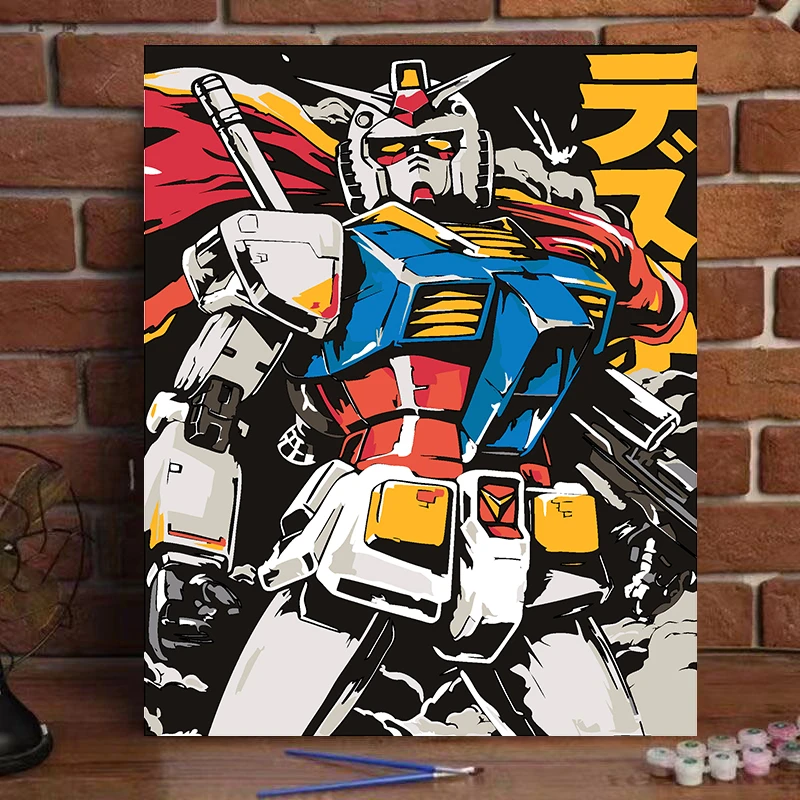 diy数字油画高达系列手工填充填色油画解压治愈装饰画