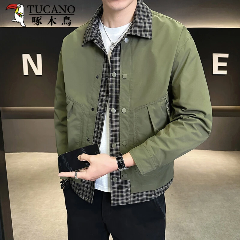 TUCANO/啄木鳥春季新款夹克格子假两件男士休闲百搭潮流帅气外套