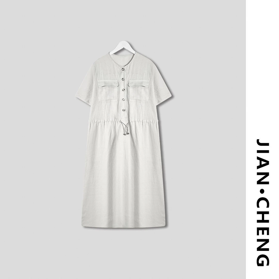 【简柽】后开叉亚麻连衣裙D505-65351