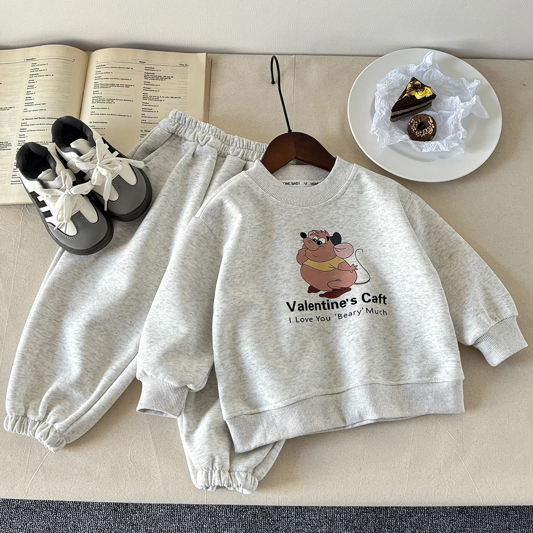 新款儿童春季棉质卫衣套装卡通可爱长袖俩件套男女童韩版休闲童装