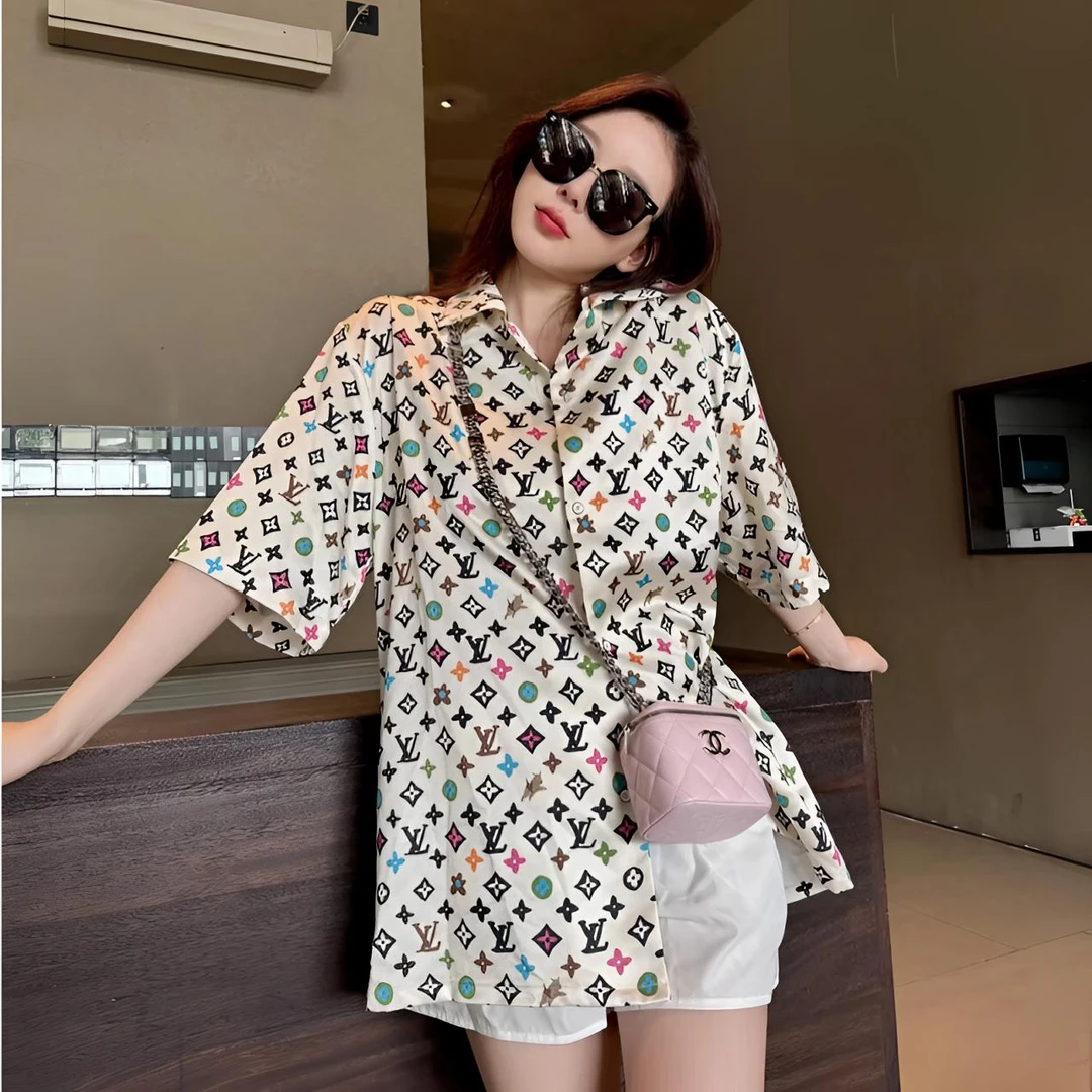 99新 LouisVuitton/路易威登 250643/L码/彩色老花满印短袖衬衫