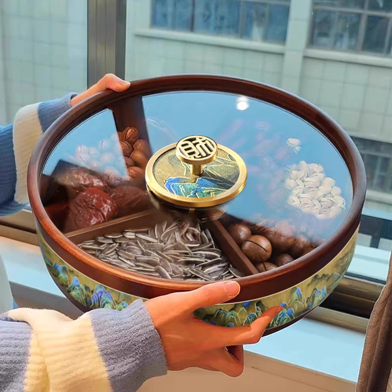 木质分格干果盒家用客厅果盘轻奢乔迁糖果瓜子收纳盒过年新款