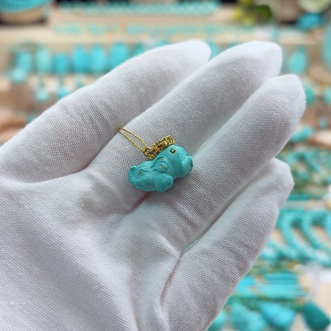 绿松石18K金镶嵌珠宝奇石