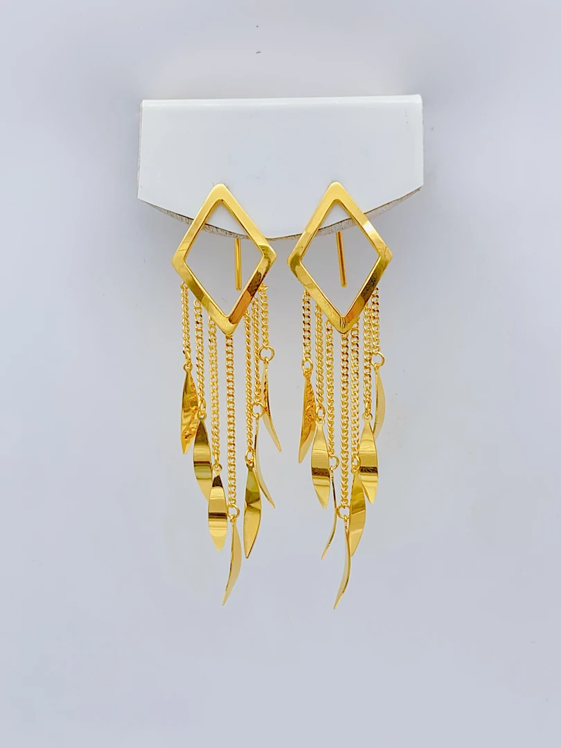 老庙黄金2 足金 精工5G工艺 时尚洋气镂空菱形流苏 7字钩 5.18克