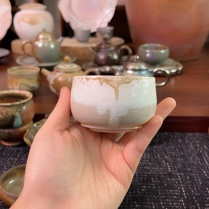 柴烧高白泥精品主人杯