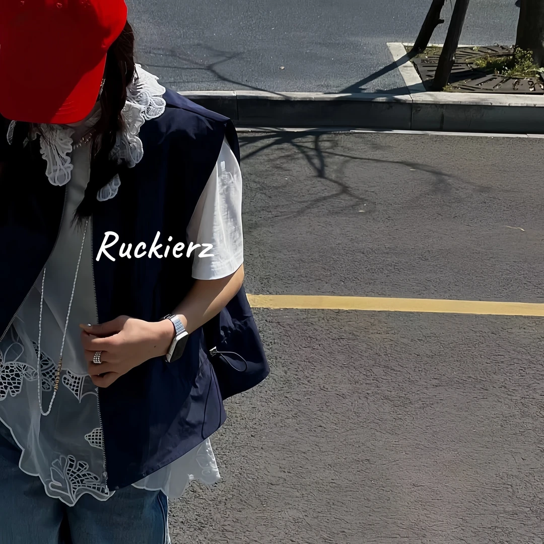 Ruckierz深圳南油原创时尚百搭圆领套头拼接蕾丝短袖上衣T恤1009