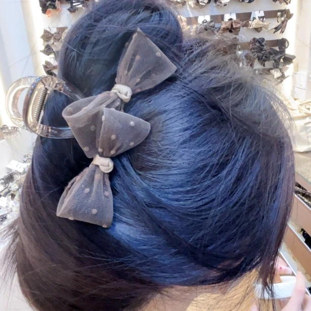 E354泡菜咖色立体蝴蝶结长不大抓夹