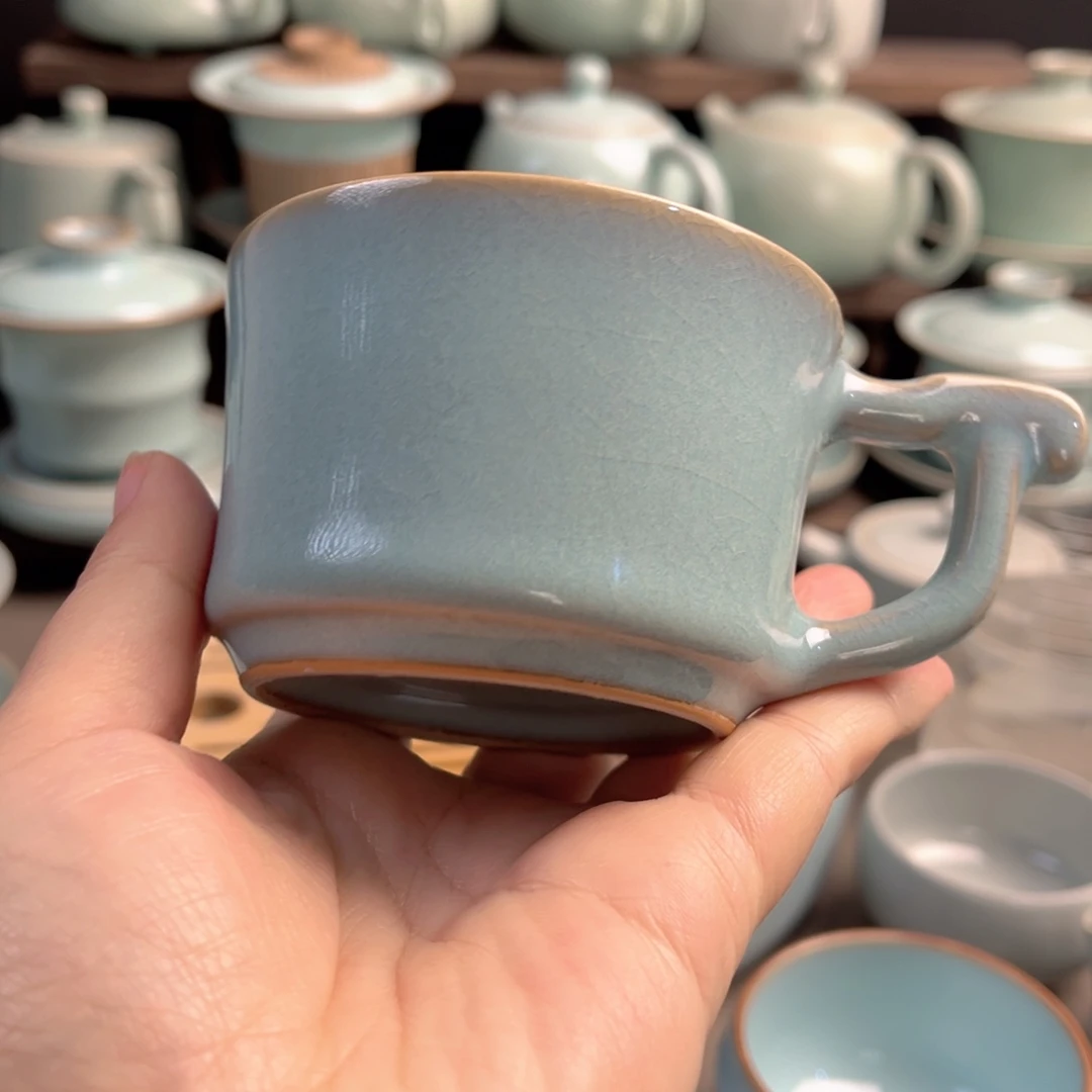 陶摆件瓷天青釉咖啡杯微瑕