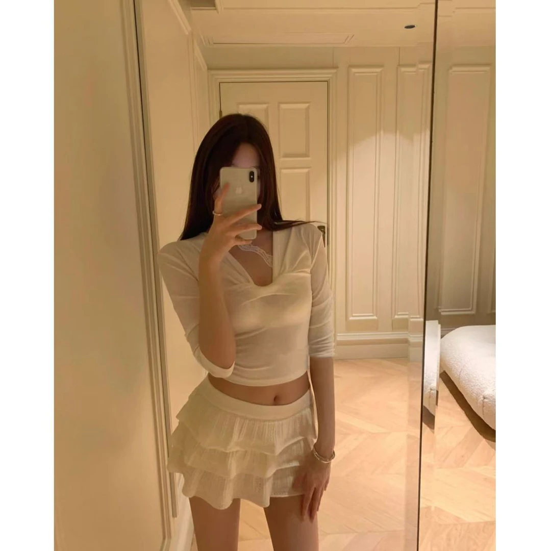 徐秋阳   低领结T  夏季新款百搭时尚休闲显瘦显白上衣12878