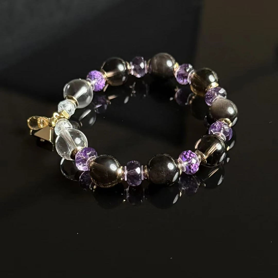 直播浮力紫水晶 原创设计款天然水晶手串手链老钱风桃花