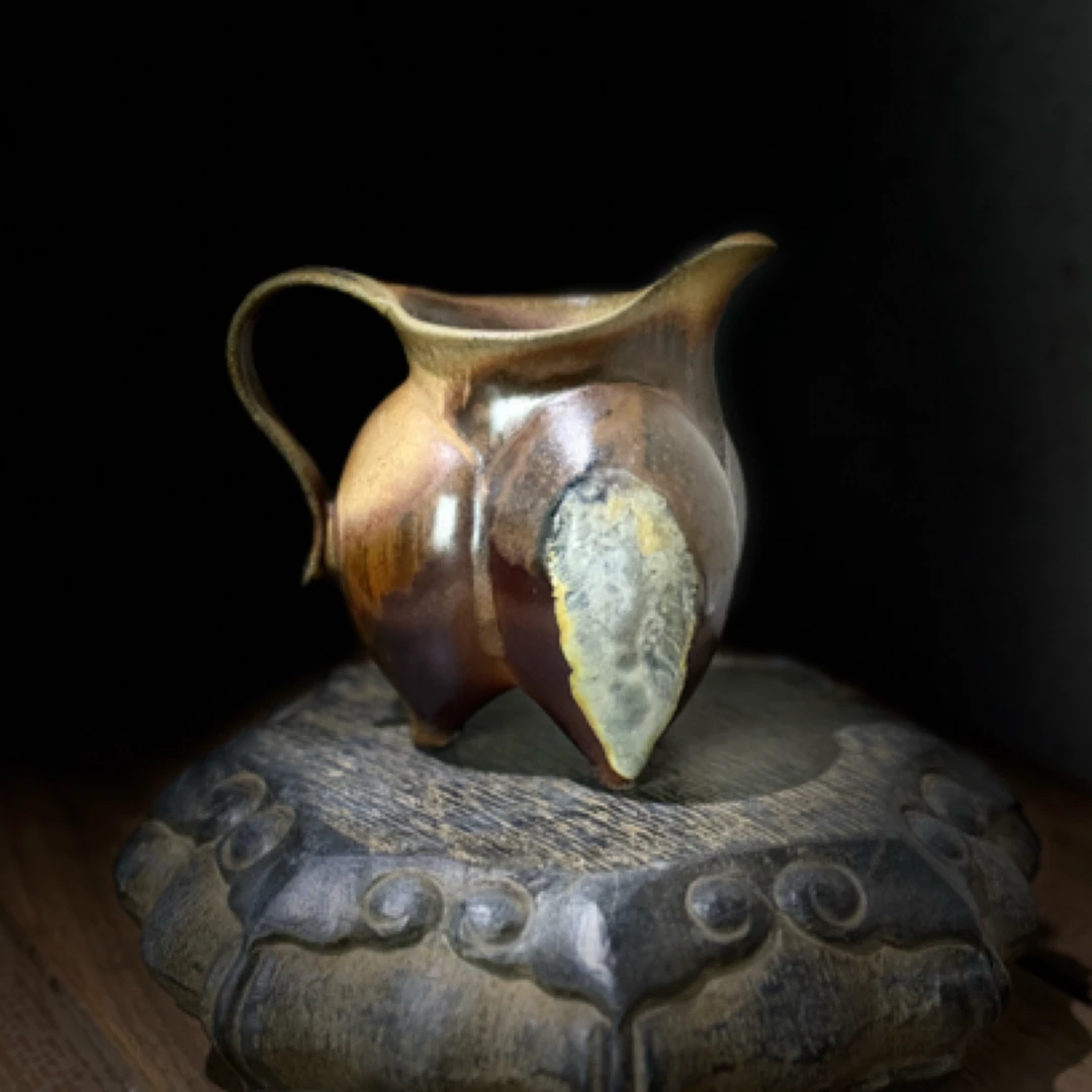 柴窑裸烧 三足公道杯