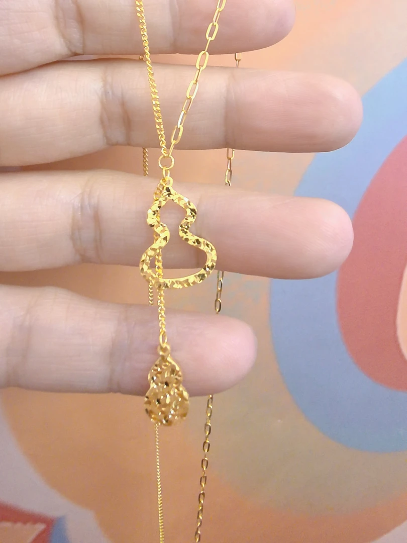 足金999镂空碎冰冰葫芦滴流套链5G黄金时尚百搭黄金项链B343