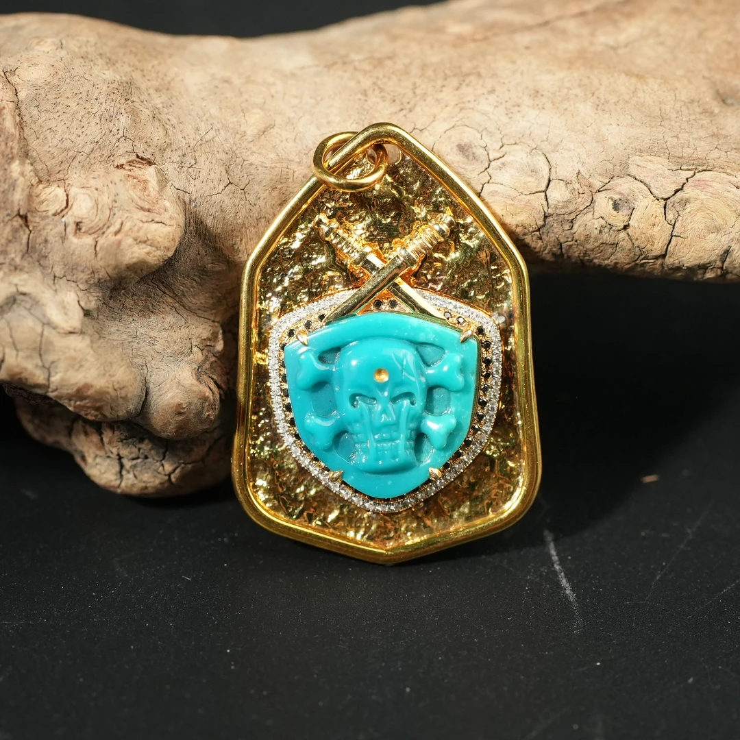 创汇期绿松石吊坠（18k加银鎏金）【古珠精选】AAXXY250322006