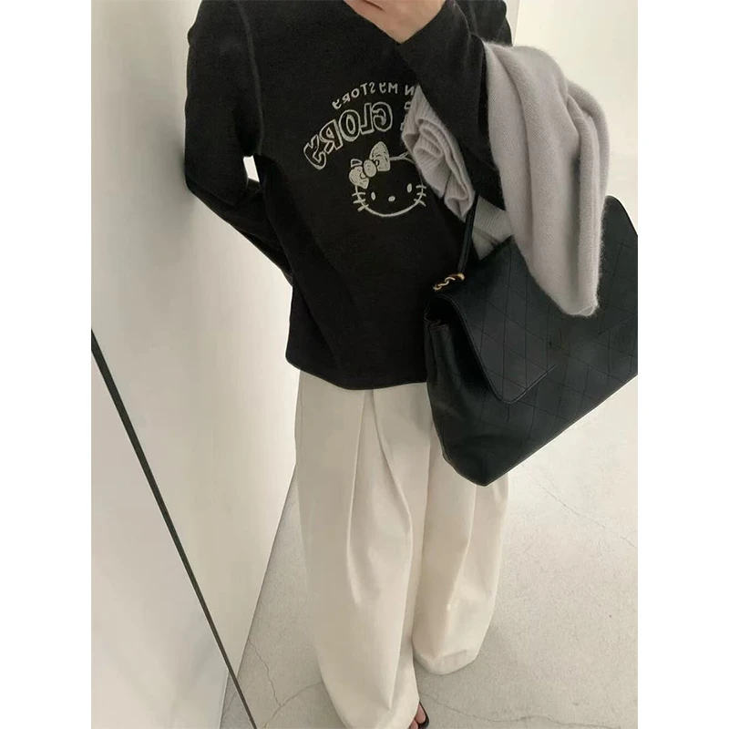 【Kitty猫~内里加绒~】韩版卡通字母印花长袖T恤