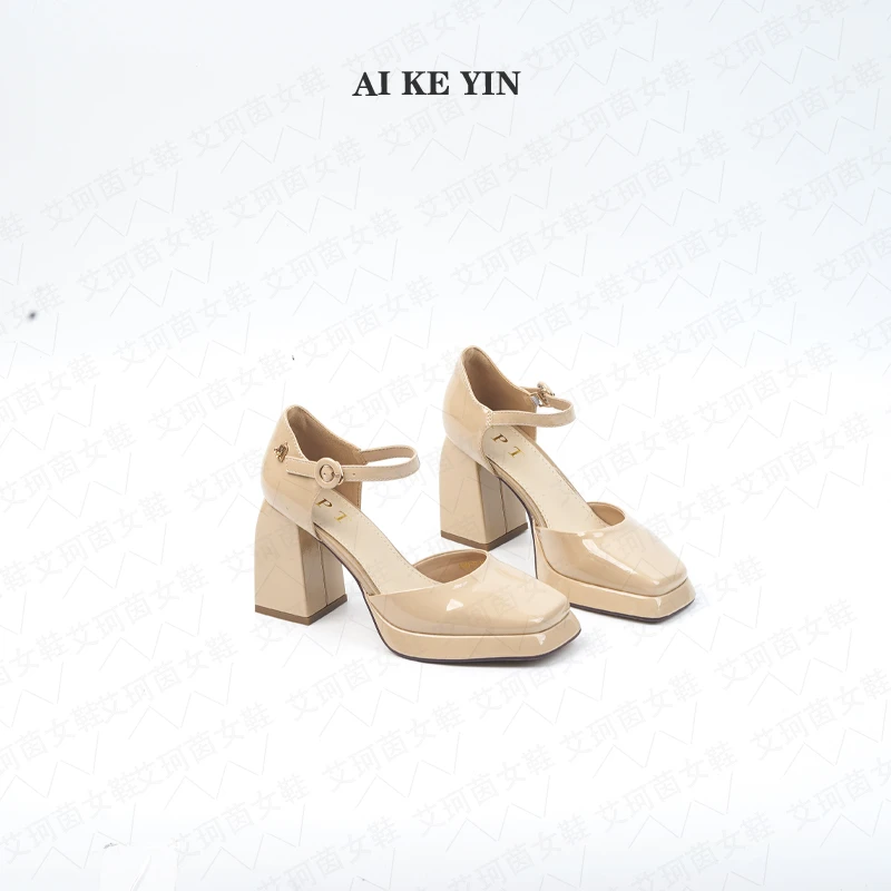 【艾珂茵】包头高跟鞋粗跟夏季时尚复古尖头法式春夏方根高跟鞋时装