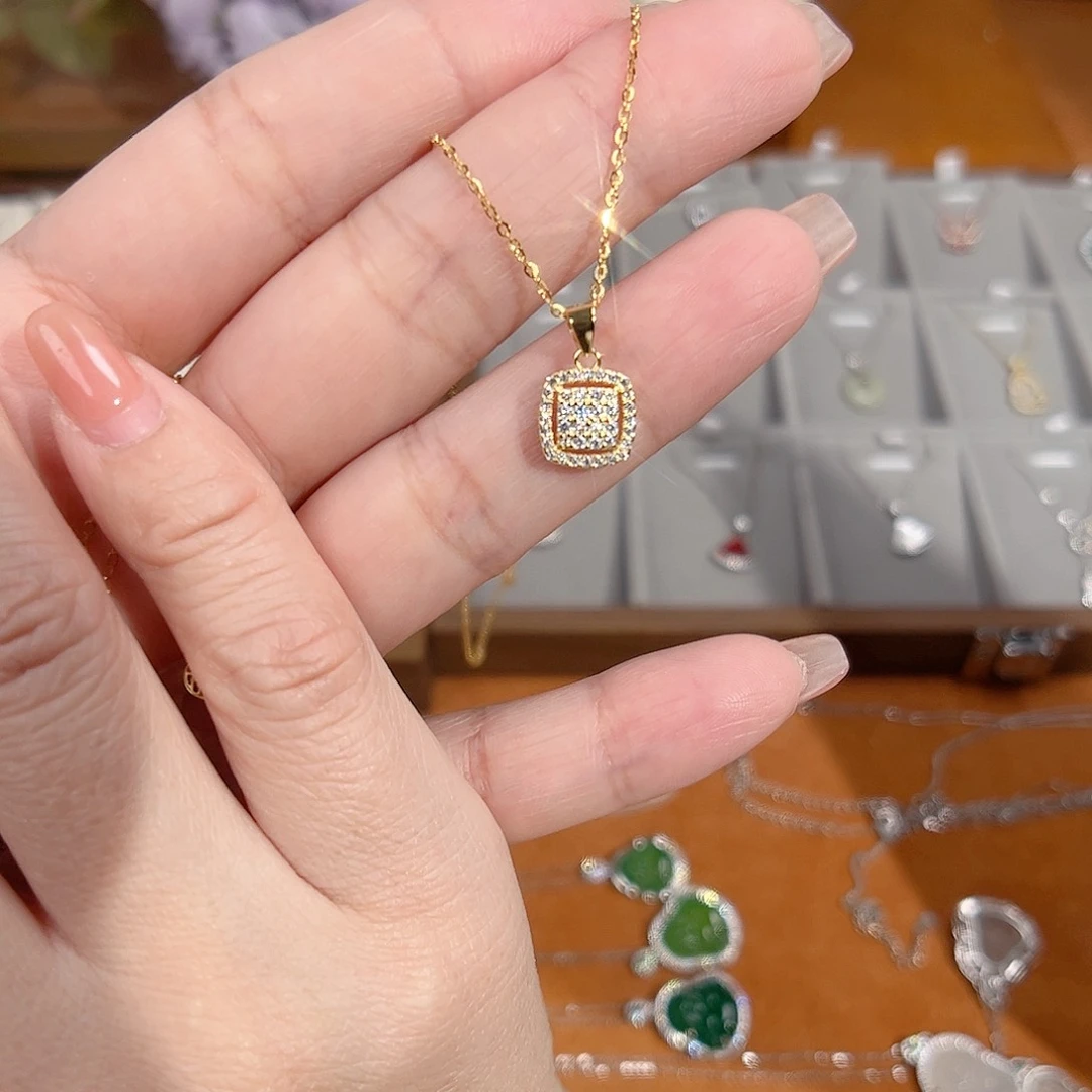 锆石坠链均925银金色小方糖 假一赔四