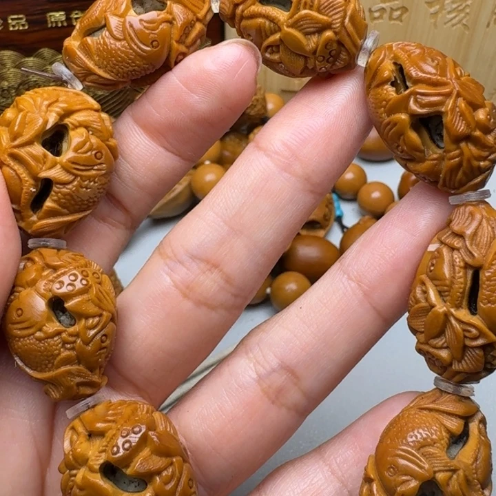 橄榄核手串/手链鱼戏莲花