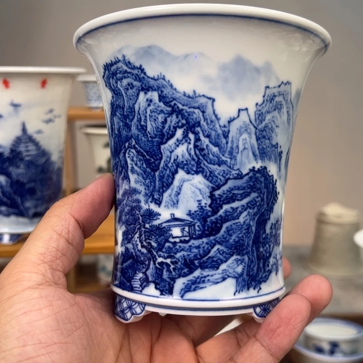 *****福利青花山水签筒盆